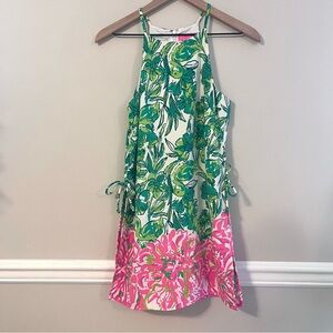 Lilly Pulitzer Women’s Pearl Romper Size 0 Flamingo Dress Pink and Green Halter